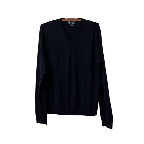 Brooks Brothers Mens Black Saxxon Wool Vneck Long Sleeve Sweater Size M - Picture 1 of 5